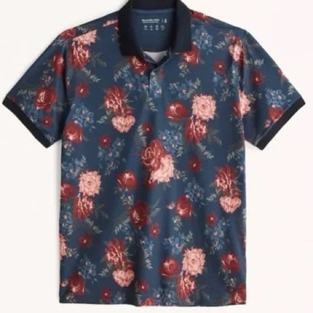 Abercrombie & Fitch Floral Polo Shirt - Navy